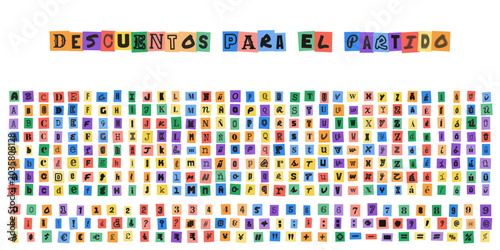 Foto DESCUENTOS PARA EL PARTIDO, letras estilo nota de rescate para diseno grafico, a