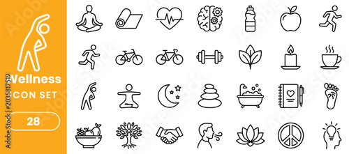 Obraz na plátně Wellness and healthy lifestyle line icon set for fitness and mental health