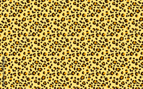 Vibrant yellow background with black and orange leopard spots pattern