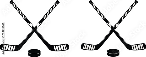 Photography Crossed hockey sticks and pucks in two styles hockey puck
