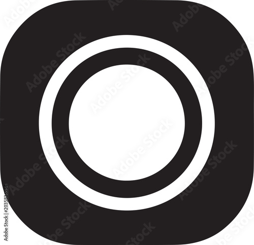Black and white camera lens icon, photography symbol, vector graphic, camera lens logo