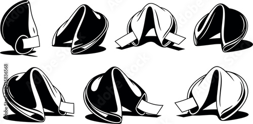 Foto Chinese Fortune Cookie Icon Set in Black and White Silhouette Style with Blank P