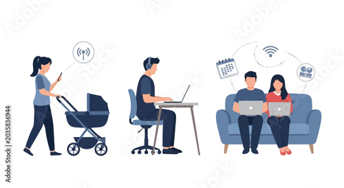 Connected Digital Lifestyle with Remote Work and Family Activities