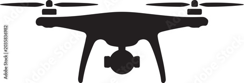 Drone, aerial, vector icon, black silhouette, quadcopter