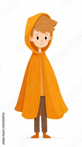 Boy in Orange Raincoat Standing