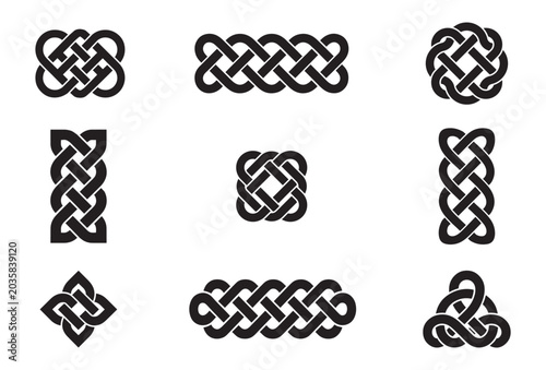 Photography Celtic Knot Pattern Set Vector Black White Endless Braid Symbol Collection for T