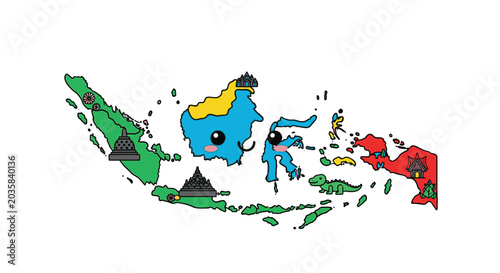 Fotografie Colorful Cartoon Monster Island Map Illustration.