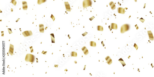 Fotografía Gold falling confetti pieces on isolated white background with confetti celebrat