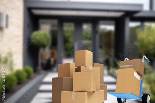 Photos Delivery concept, classic boxes outdoor