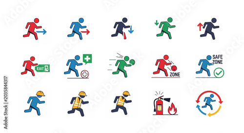 Collection of stick figure icons for safety and emergency response.