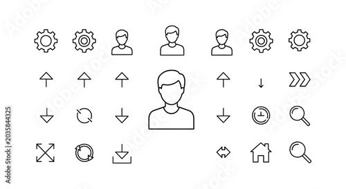 A collection of line icons for user interface and settings.