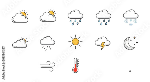 Weather forecast icons and symbols.