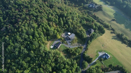 4k aerial vermont summer modern homes amongst trees