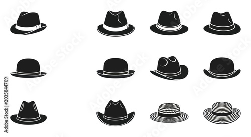 Obraz na płótnie Collection of vintage fedora hats and bowler hats, retro style headwear