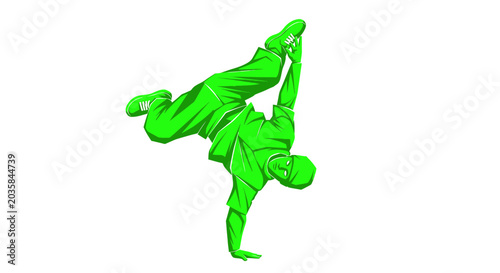 Foto Energetic Breakdancer Performing an Acrobatic Move on White Background