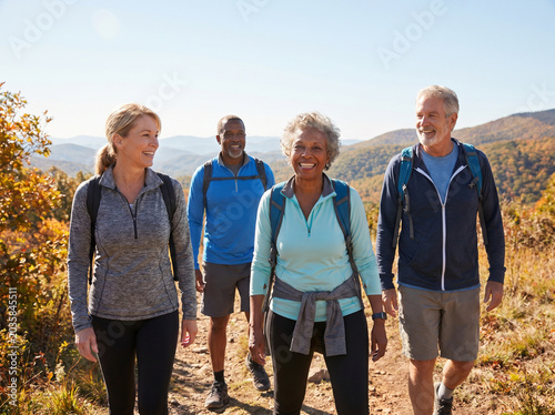 Group of elderly people exercising in nature. Sport 