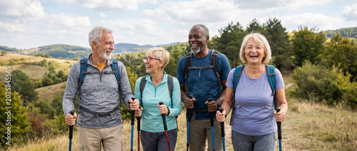 Group of elderly people exercising in nature. Sport 
