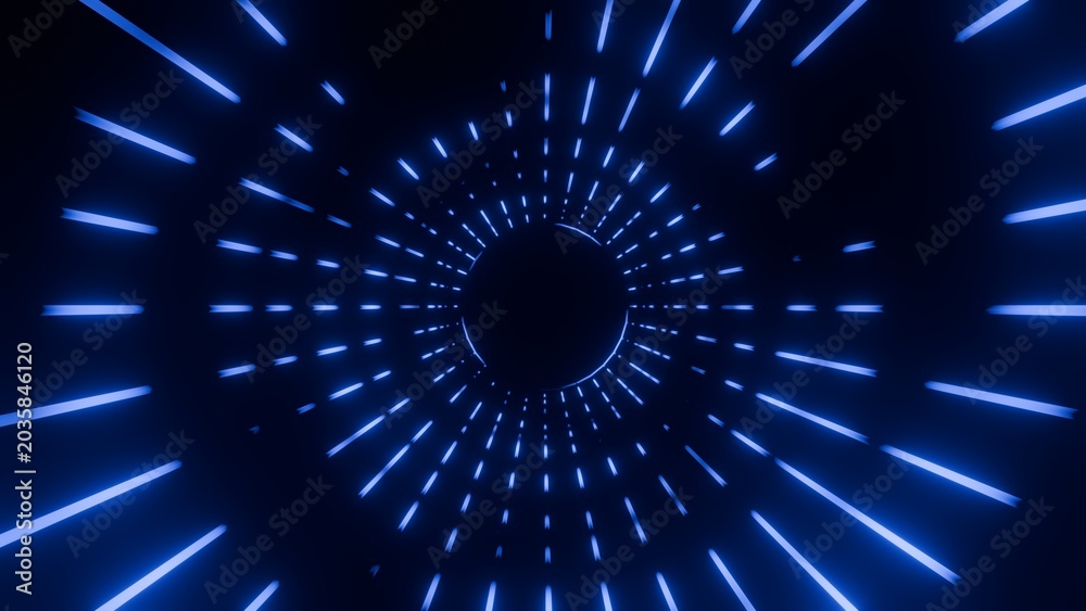 Fototapeta premium Blue Radial Dash Burst Pattern With Futuristic Circular Motion 