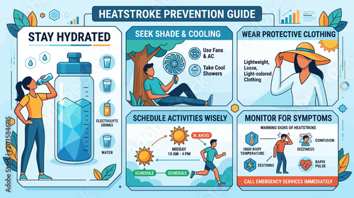 фотографія Heatstroke Prevention Guide Infographic with Tips for Summer Safety, Hydration,