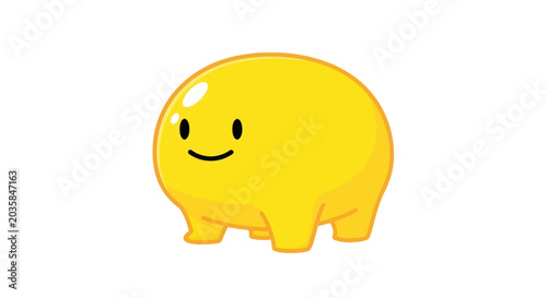 Fotografía Cute Yellow Blob Character with Smiling Face on White Background