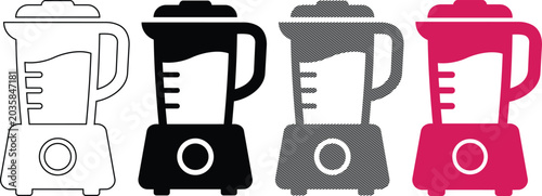 Kitchen blender icons set for smoothie preparation and cooking vector illustration tools.