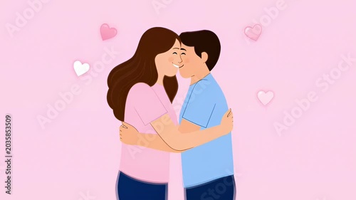 Romantic Couple Embracing, Tender Kiss, Love Hearts, Valentine's Day Celebration
