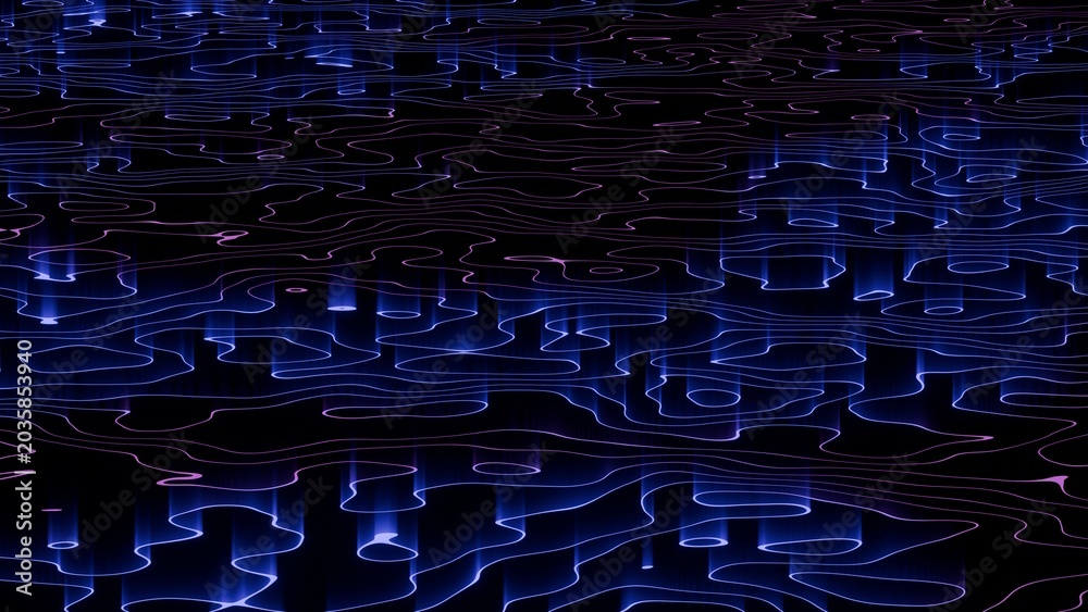 Fototapeta premium Blue Abstract Glitch Wave Lines On Black Digital Background 