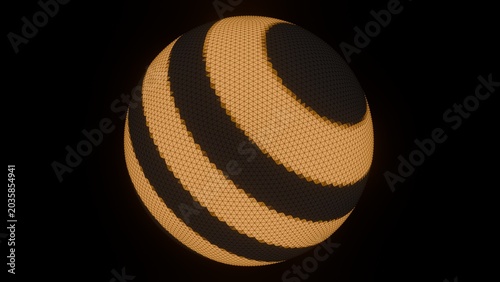 Golden And Black Striped Sphere On Dark Abstract Background
