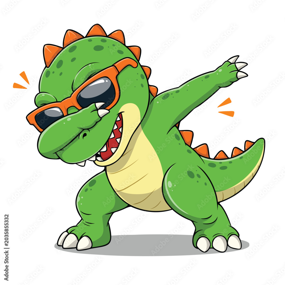Naklejka premium Funny Dabbing Dinosaur Cartoon Vector