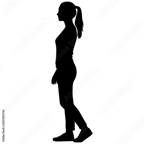 Foto Silhouette of a young woman standing profile view, black and white, minimalist s