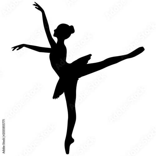Foto Silhouette of a ballerina in a graceful pose on a white background, black and wh