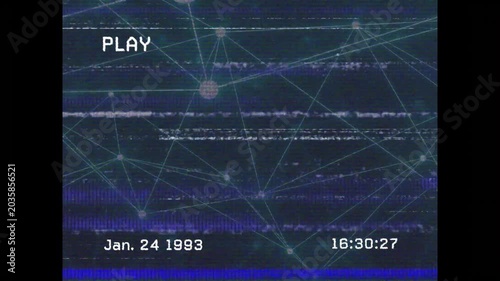 PLAY starting playback, network nodes shifting, noise wobbling, timestamp updating, simulating VHS