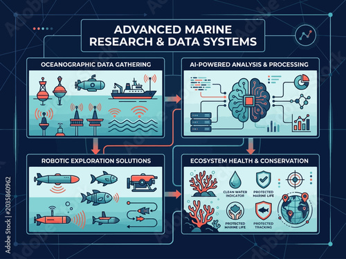 Photos Advanced Marine Research and Data Systems Infographic - AI, Underwater Robotics,