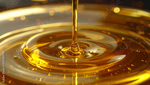 Golden Drizzle: A stream of viscous golden liquid, likely honey or oil, cascades into a swirling pool, creating mesmerizing ripples and reflections.