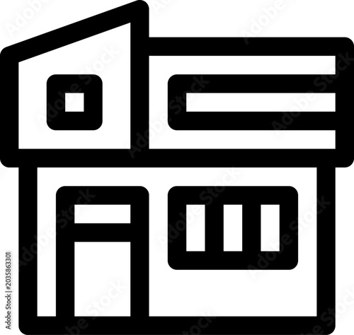 Grid of black line housing and building icons representing homes, apartments, cottages, offices and property concepts. Clean outline style suited for UI, real estate, architecture 8