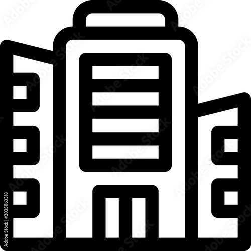 Grid of black line housing and building icons representing homes, apartments, cottages, offices and property concepts. Clean outline style suited for UI, real estate, architecture 5