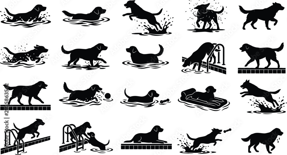 Foto Black dogs performing various actions