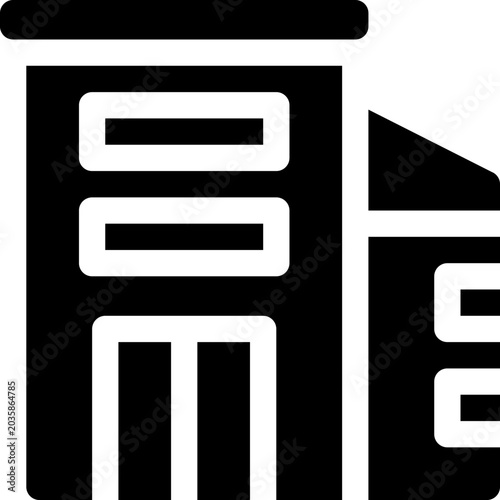 Grid of black glyph housing and building icons representing homes, apartments, cottages, offices and property concepts. Clean outline style suited for UI, real estate, architecture