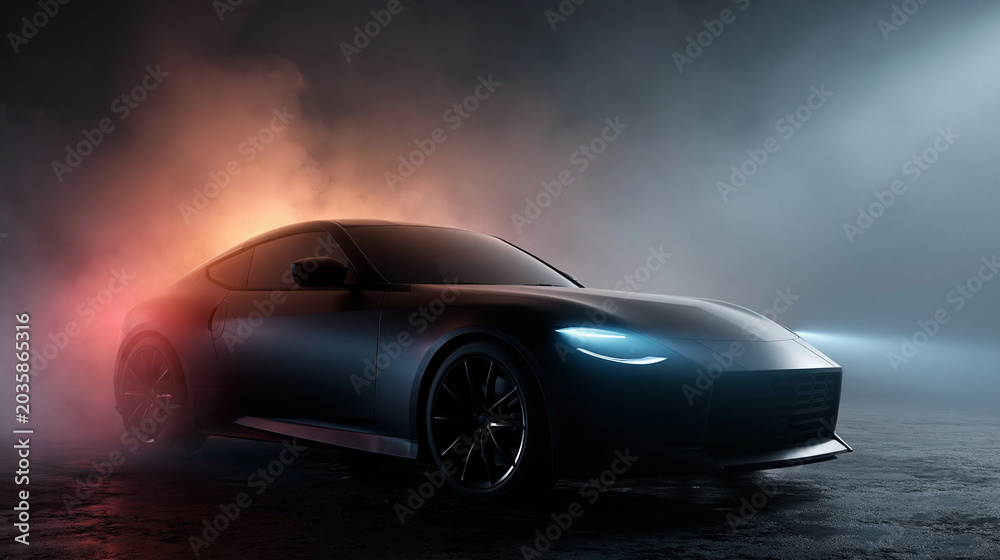 Fototapeta premium Dynamic car performance showcase urban environment automotive photography night setting dramatic lighting and shadows