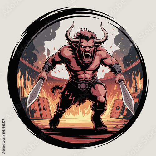 Tableau sur toile Muscular horned demon with sharp blades.