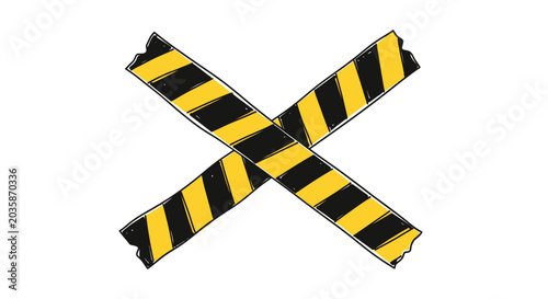 Cross of yellow and black hazard caution tape.