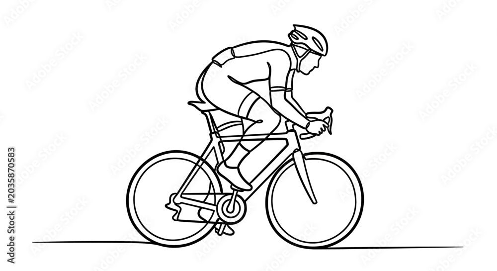 Fototapeta premium Cyclist riding a bicycle in a minimalist line drawing style
