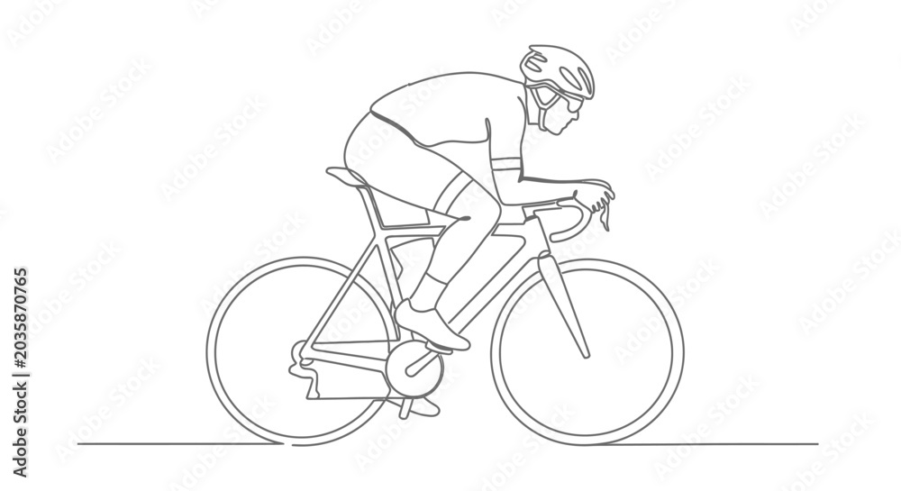 Fototapeta premium Cyclist riding a bicycle, focused on speed and endurance, line art illustration