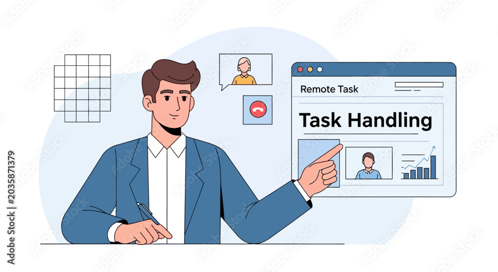 Fototapeta premium Businessman managing remote tasks and team collaboration via video conference
