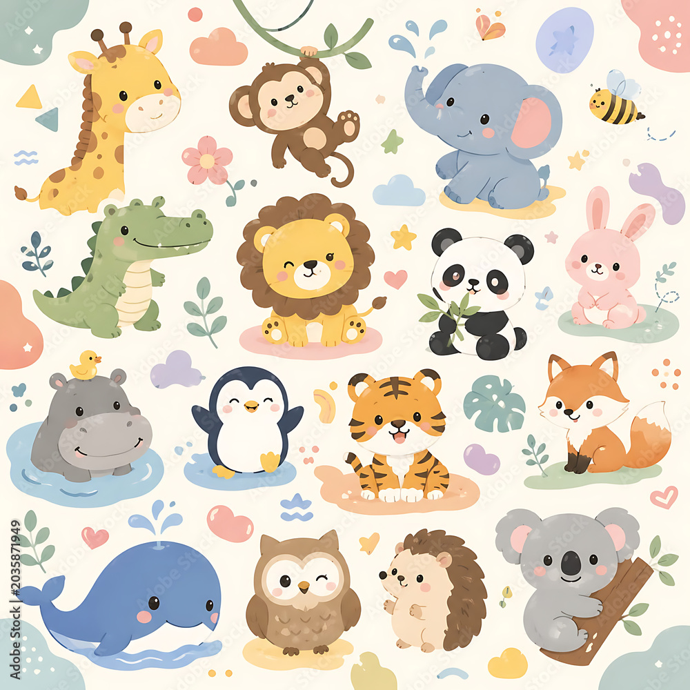 Fototapeta premium abstract illustration of a collection of animals