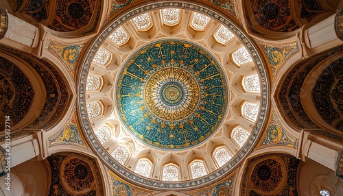 Ornate Circular Dome Ceiling Featuring Intricate Mosaic Patterns Inside Historic Building