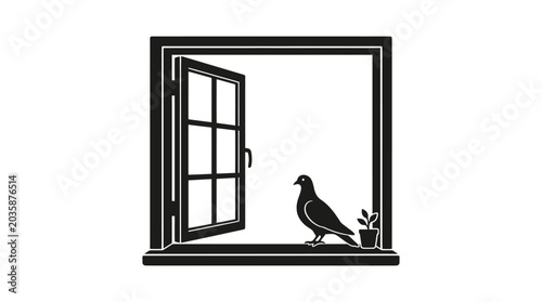 Tableau sur toile Bird sitting on a windowsill perch.