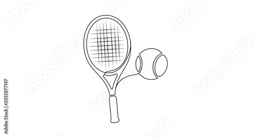Schilderij op canvas Minimalist Tennis Racket and Ball Line Art