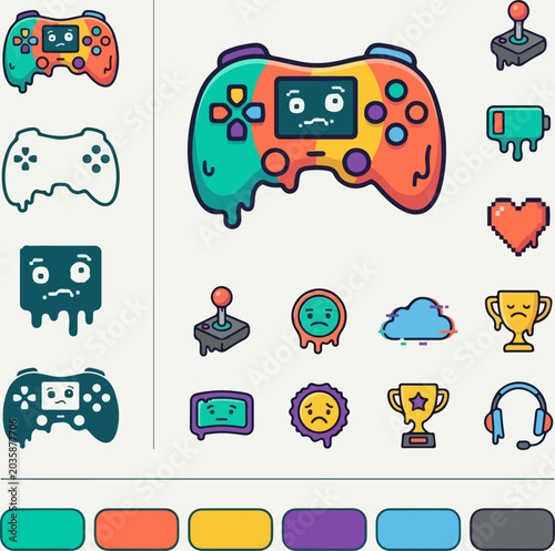 Colorful video game controllers.