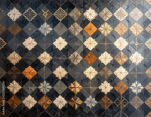 Intricate Geometric Star Tile Pattern Covering Decorative Wall Surface